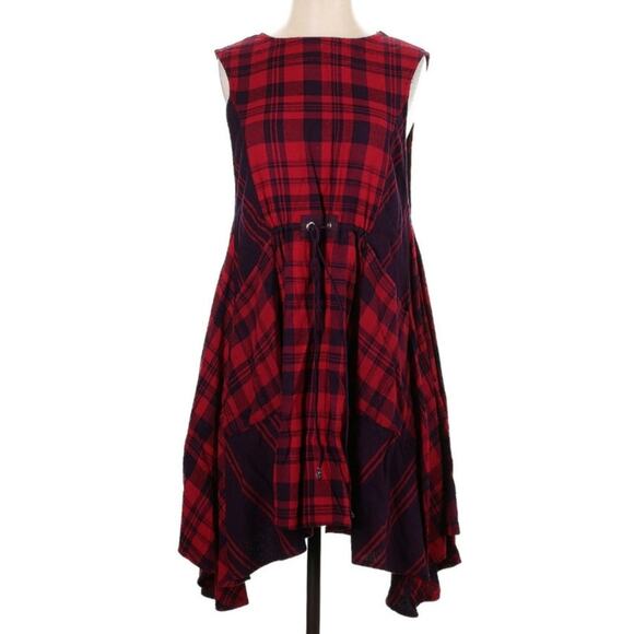 Free People Dresses & Skirts - Free People Sample Red Purple Plaid Asymmetrical Dress